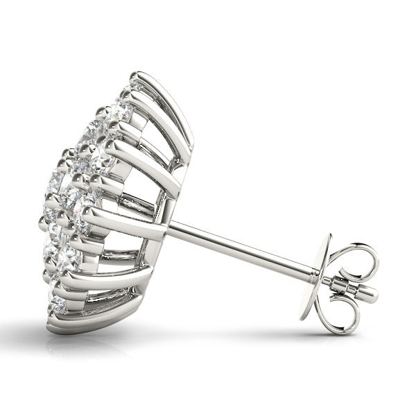 White gold Cluster Diamond Round Stud Earrings with Basket Setting