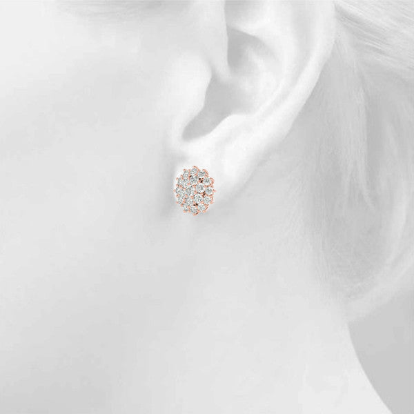 Rose gold Cluster Diamond Round Stud Earrings with Basket Setting