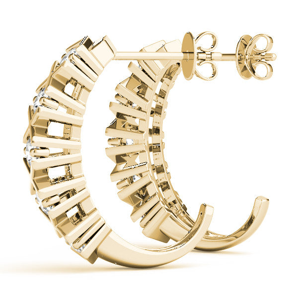 Yellow gold Round Diamond Criss-Cross Prong Hoop Earrings