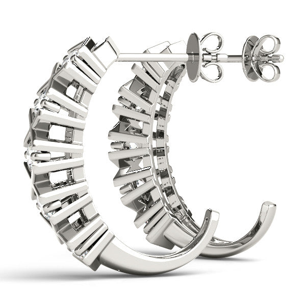 White gold Round Diamond Criss-Cross Prong Hoop Earrings