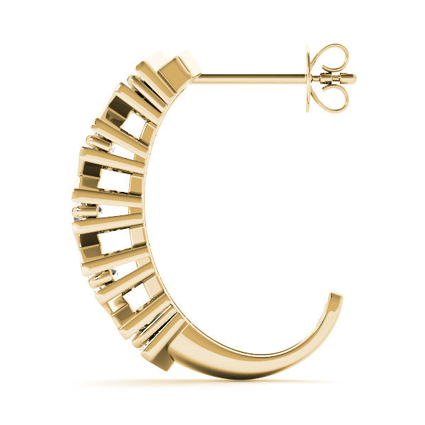 Yellow gold Round Diamond Criss-Cross Prong Hoop Earrings