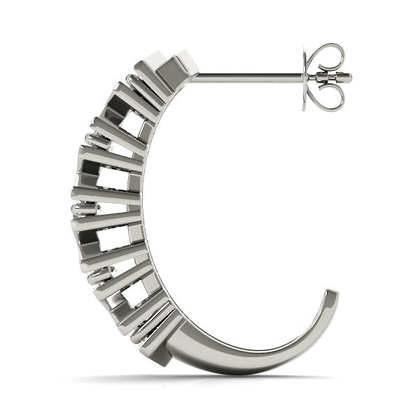 White gold Round Diamond Criss-Cross Prong Hoop Earrings