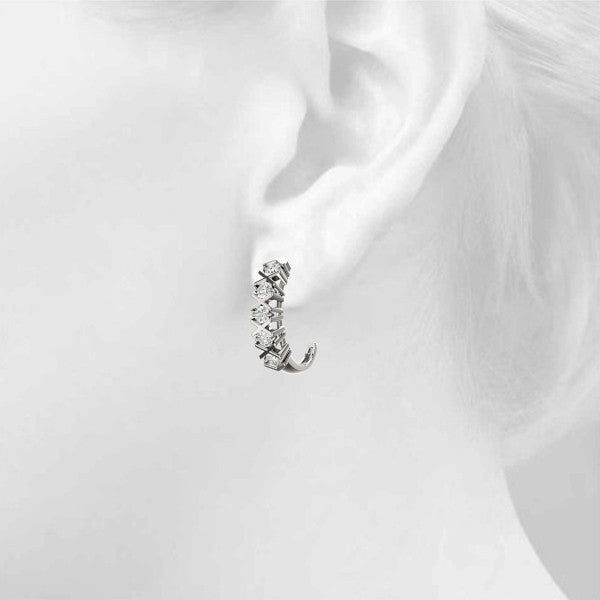 White gold Round Diamond Criss-Cross Prong Hoop Earrings
