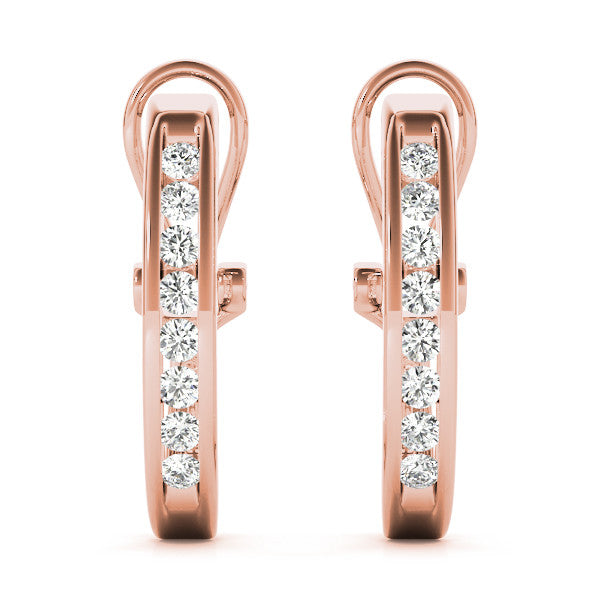 Rose gold Channel-Set Round Diamond Hoop Earrings in White Gold