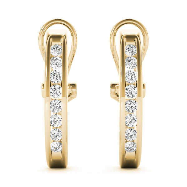 Yellow gold Channel-Set Round Diamond Hoop Earrings in White Gold