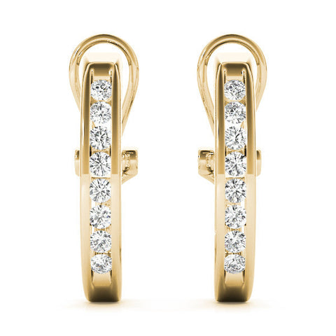 Yellow gold Channel-Set Round Diamond Hoop Earrings in White Gold