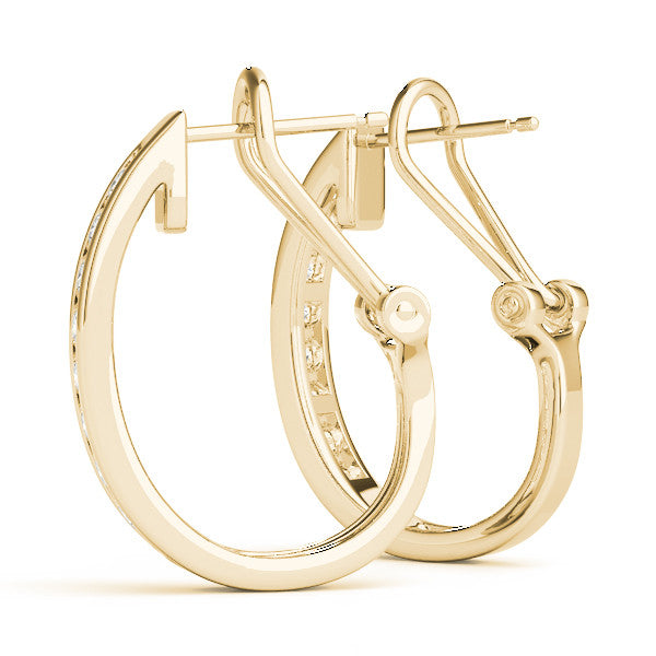Yellow gold Channel-Set Round Diamond Hoop Earrings in White Gold