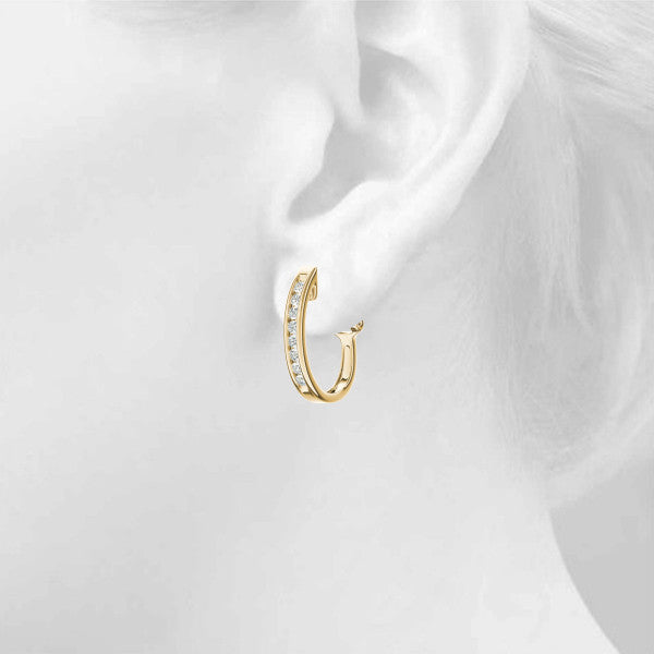 Yellow gold Channel-Set Round Diamond Hoop Earrings in White Gold