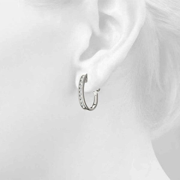 White gold Channel-Set Round Diamond Hoop Earrings in White Gold