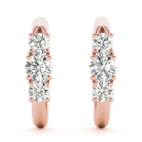 Rose gold Round Brilliant Diamond U-Hoop Earrings with Prong Setting