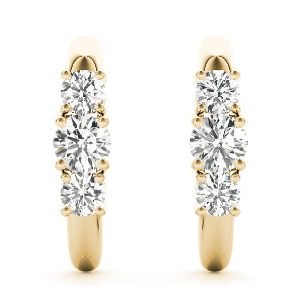 Yellow gold Round Brilliant Diamond U-Hoop Earrings with Prong Setting