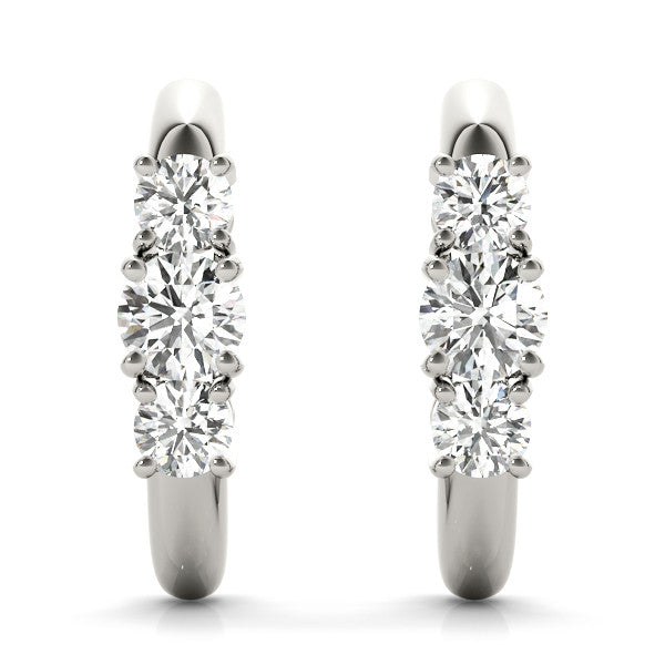White gold Round Brilliant Diamond U-Hoop Earrings with Prong Setting