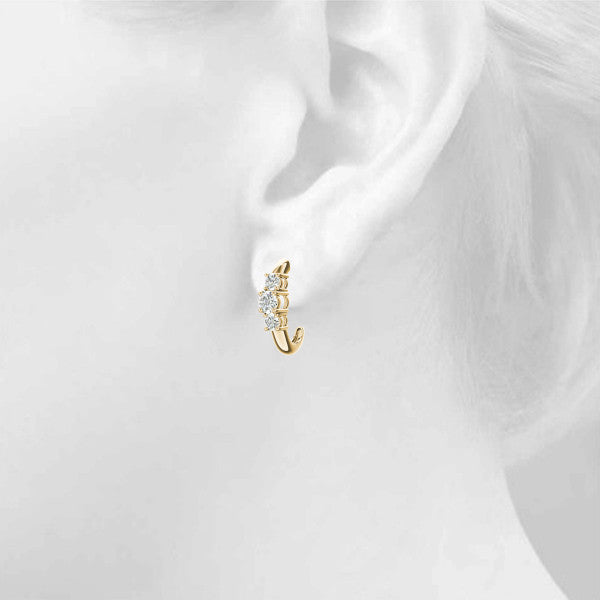Yellow gold Round Brilliant Diamond U-Hoop Earrings with Prong Setting