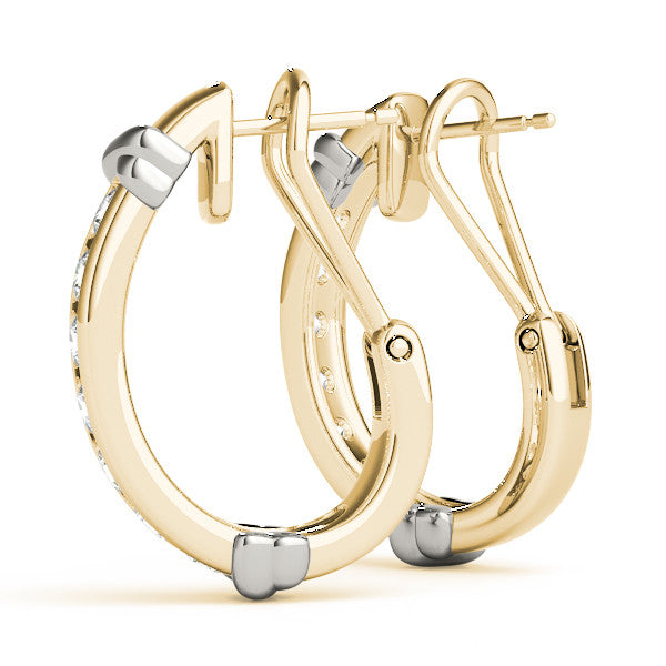 Yellow gold Channel-Set Round Diamond Two-Tone Hoop Earrings with Claw Prong Setting