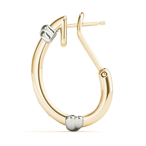Yellow gold Channel-Set Round Diamond Two-Tone Hoop Earrings with Claw Prong Setting