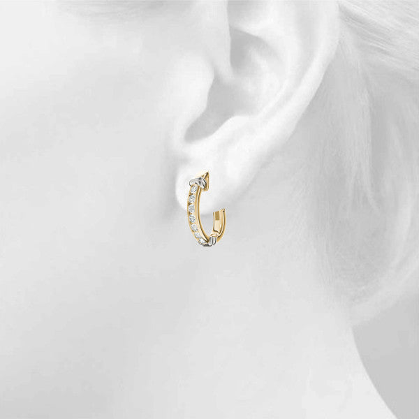 Yellow gold Channel-Set Round Diamond Two-Tone Hoop Earrings with Claw Prong Setting