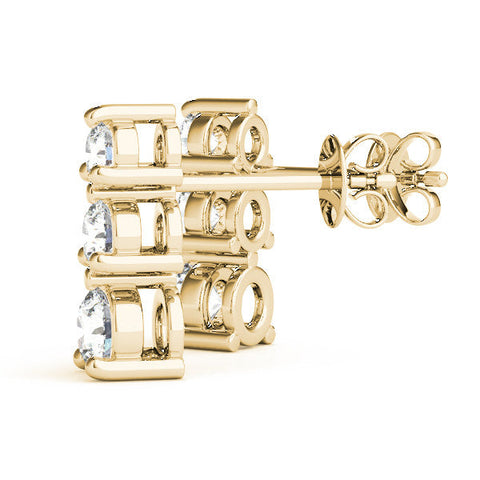 Yellow gold Three-Stone Round Diamond Prong-Set Drop Earrings