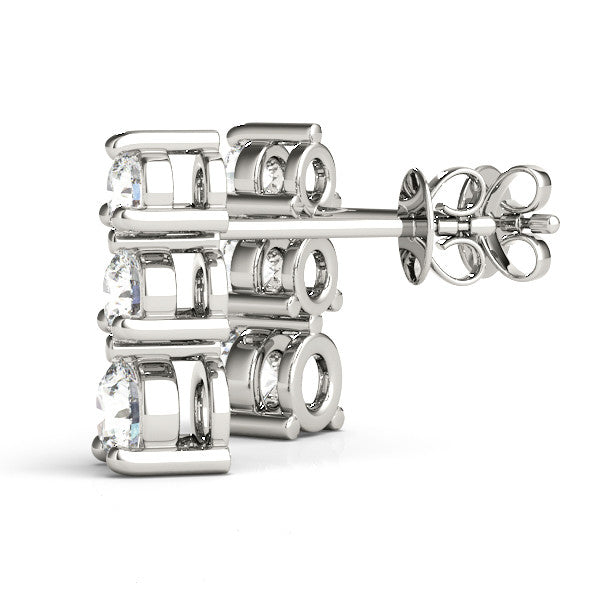 White gold Three-Stone Round Diamond Prong-Set Drop Earrings