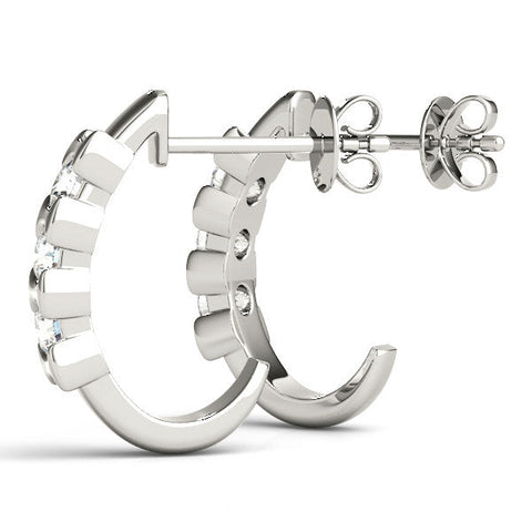 White gold Channel Set Round Diamond Hoop Earrings with Claw Prong Setting