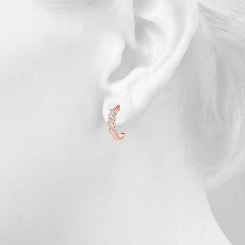 Rose gold Channel Set Round Diamond Hoop Earrings with Claw Prong Setting