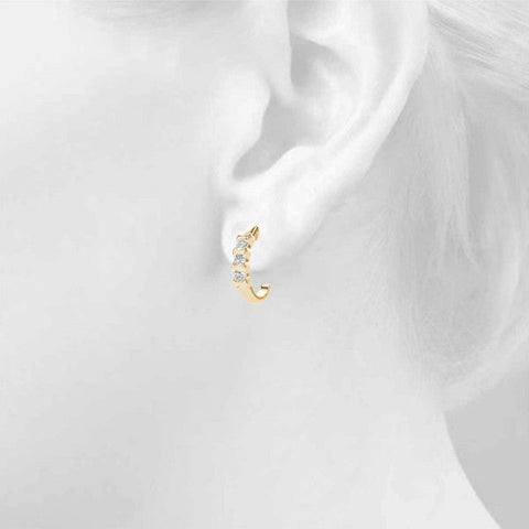 Yellow gold Channel Set Round Diamond Hoop Earrings with Claw Prong Setting