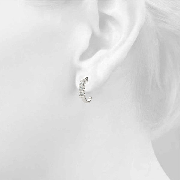White gold Channel Set Round Diamond Hoop Earrings with Claw Prong Setting
