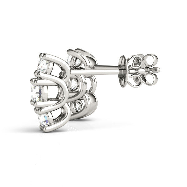 White gold Three-Stone Round Diamond Channel Band Prong-Set Earrings