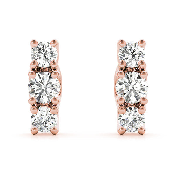 Rose gold Three-Stone Round Diamond Channel Band Prong-Set Earrings