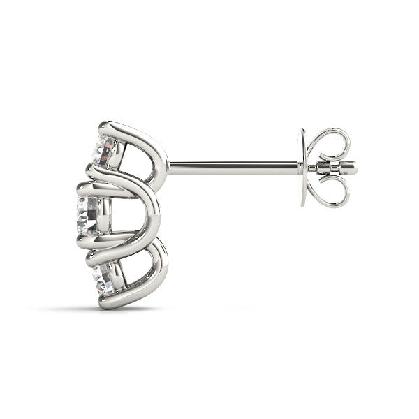 White gold Three-Stone Round Diamond Channel Band Prong-Set Earrings