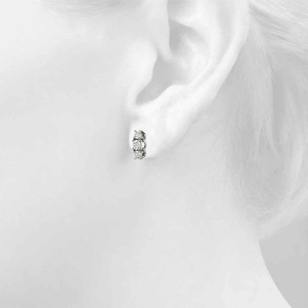 White gold Three-Stone Round Diamond Channel Band Prong-Set Earrings