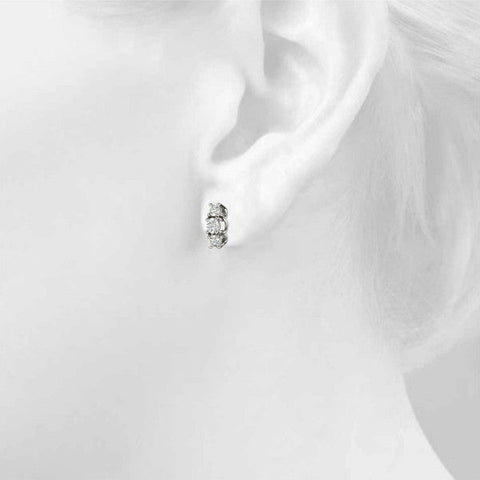 White gold Three-Stone Round Diamond Channel Band Prong-Set Earrings