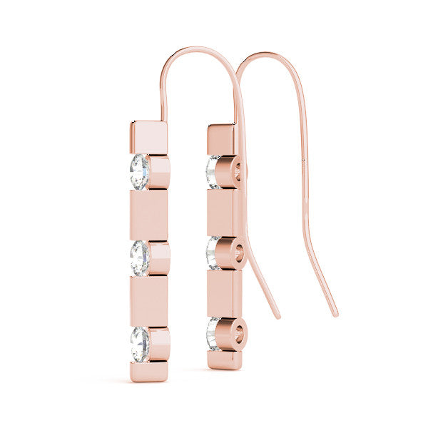Rose gold Round Diamond Bar Drop Earrings with Bezel Setting