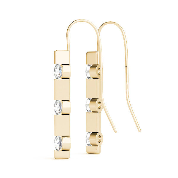 Yellow gold Round Diamond Bar Drop Earrings with Bezel Setting