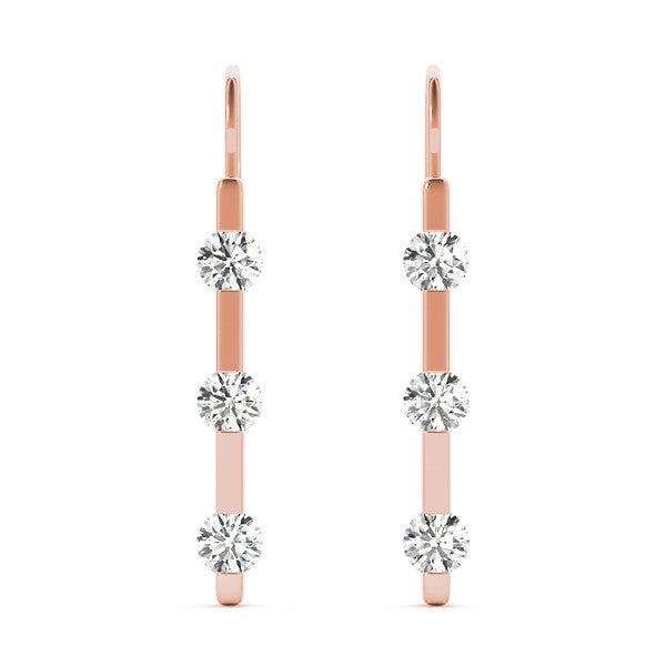 Rose gold Round Diamond Bar Drop Earrings with Bezel Setting