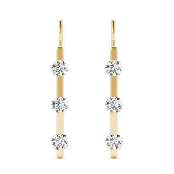 Yellow gold Round Diamond Bar Drop Earrings with Bezel Setting