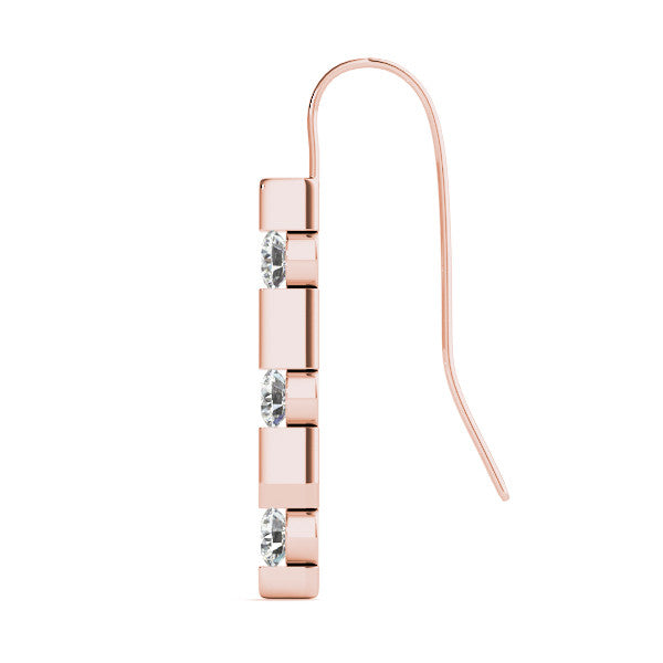Rose gold Round Diamond Bar Drop Earrings with Bezel Setting
