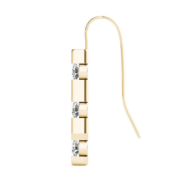 Yellow gold Round Diamond Bar Drop Earrings with Bezel Setting