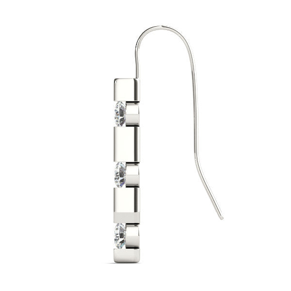 White gold Round Diamond Bar Drop Earrings with Bezel Setting