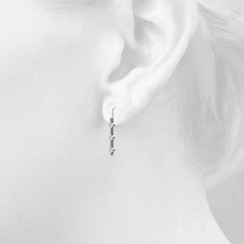 White gold Round Diamond Bar Drop Earrings with Bezel Setting