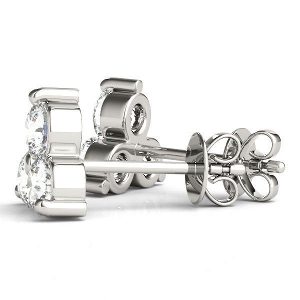 White gold Triangular Cluster Round Diamond Stud Earrings with Prong Setting