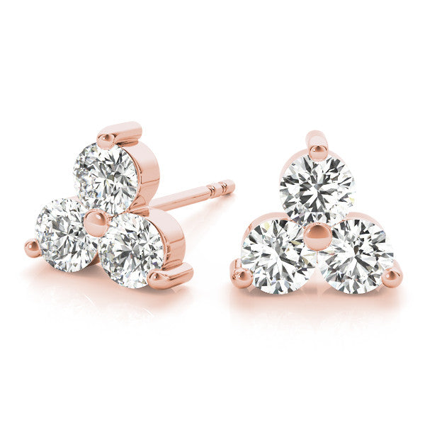 Rose gold Triangular Cluster Round Diamond Stud Earrings with Prong Setting