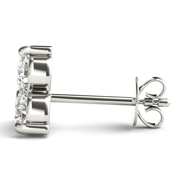 White gold Triangular Cluster Round Diamond Stud Earrings with Prong Setting
