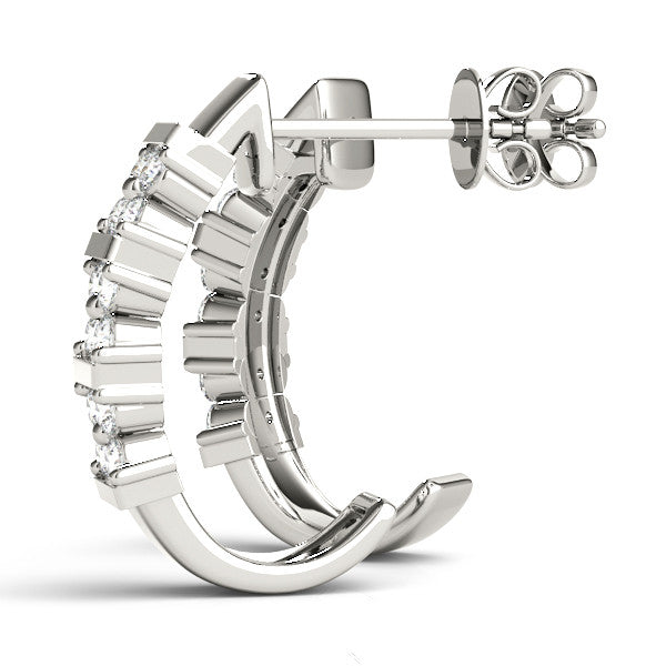 White gold Round Diamond Channel-Set Hoop Earrings with Four-Prong Setting