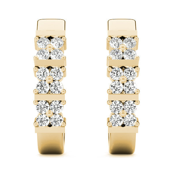 Yellow gold Round Diamond Channel-Set Hoop Earrings with Four-Prong Setting