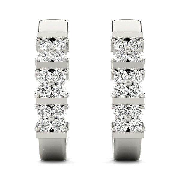 White gold Round Diamond Channel-Set Hoop Earrings with Four-Prong Setting