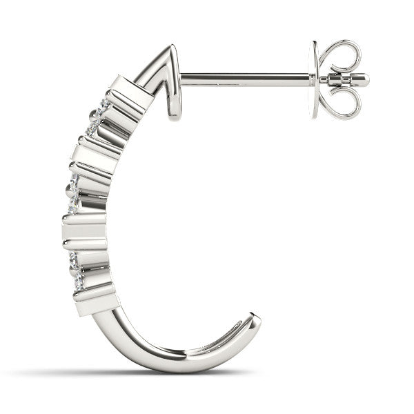 White gold Round Diamond Channel-Set Hoop Earrings with Four-Prong Setting