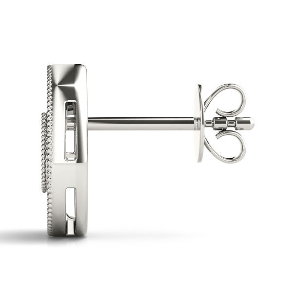 White gold Pavé Pear-Shaped Halo Stud Earrings with Milgrain Detailing