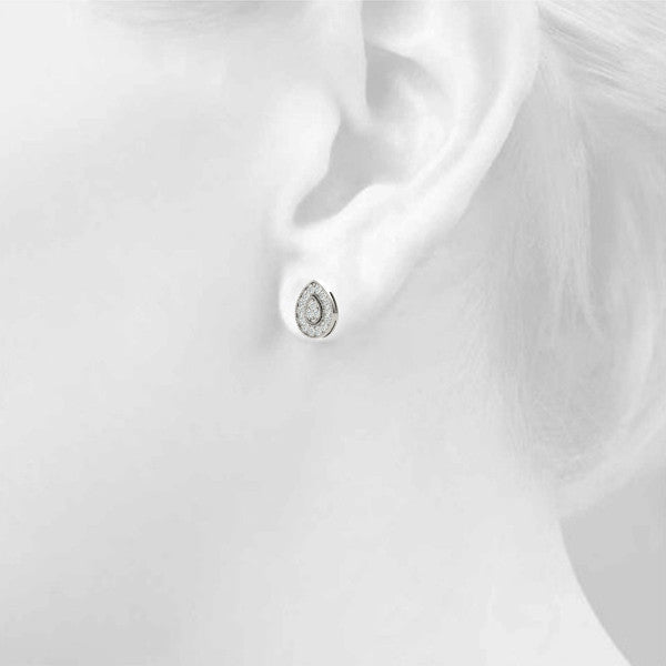 White gold Pavé Pear-Shaped Halo Stud Earrings with Milgrain Detailing