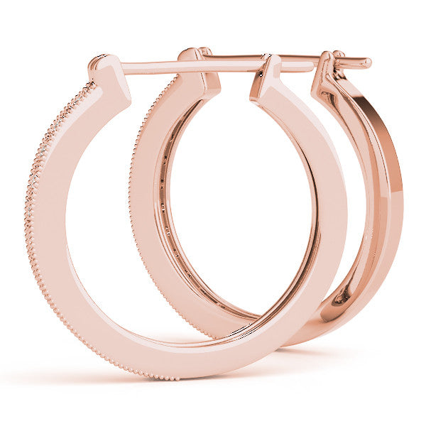 Rose gold Round Diamond Pave Hoop Earrings with Milgrain Edge