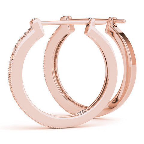 Rose gold Round Diamond Pave Hoop Earrings with Milgrain Edge